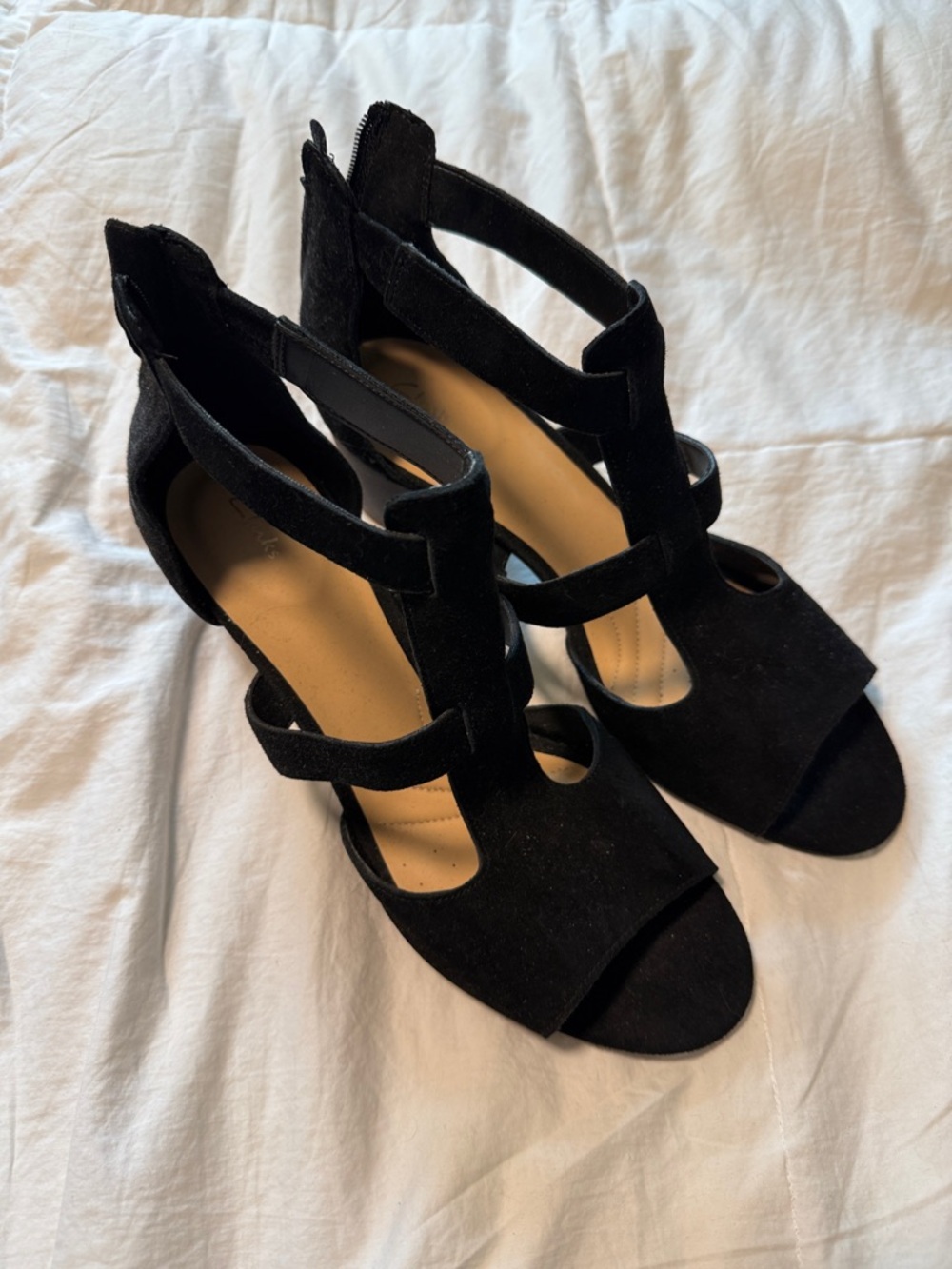 Clarks Black Strappy Suede High Heel Sandals